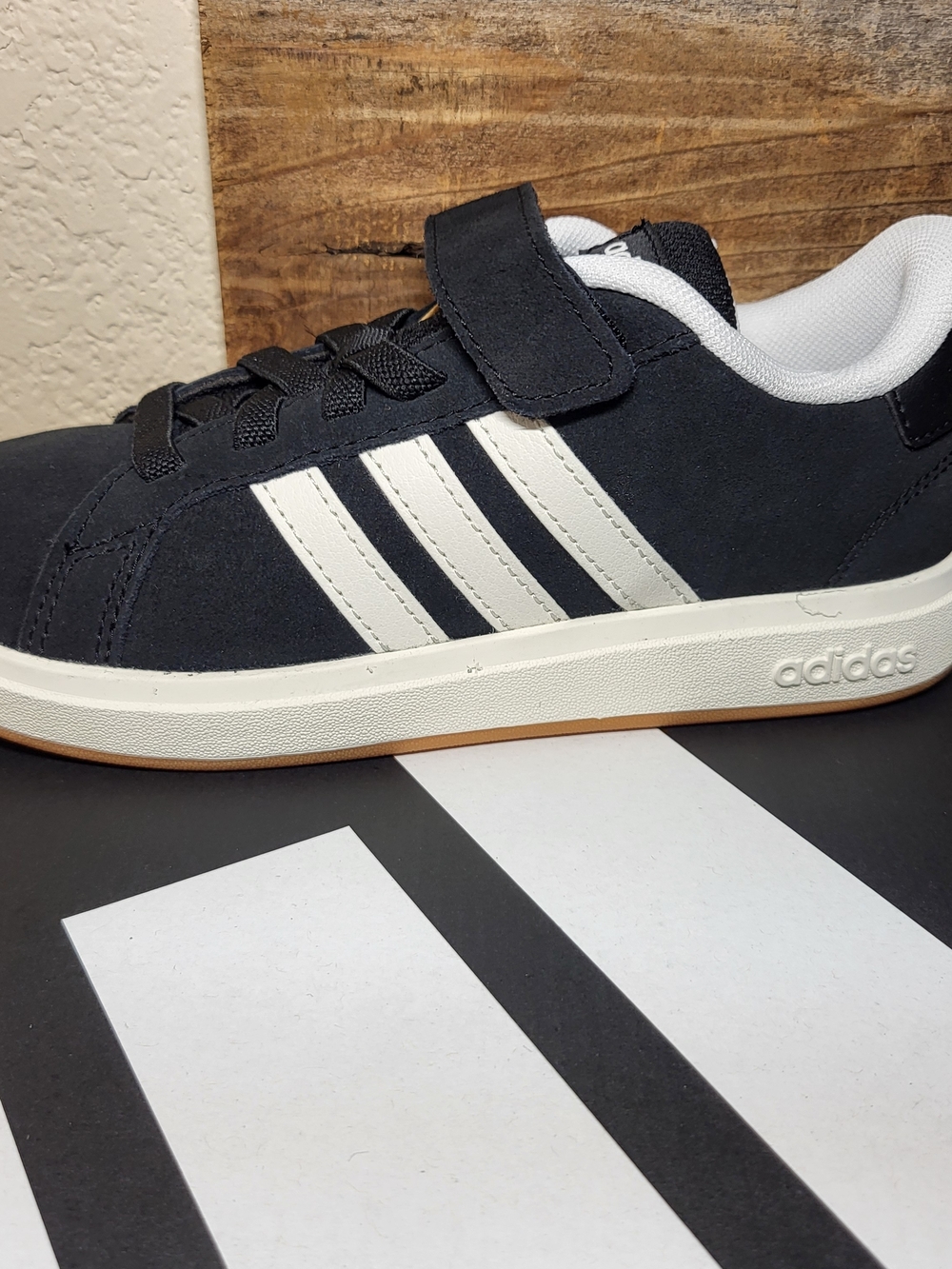 *NEW* Adidas Grand Court 00s EL C Black White Gum "Oreo" Leather Shoes Size 2Y